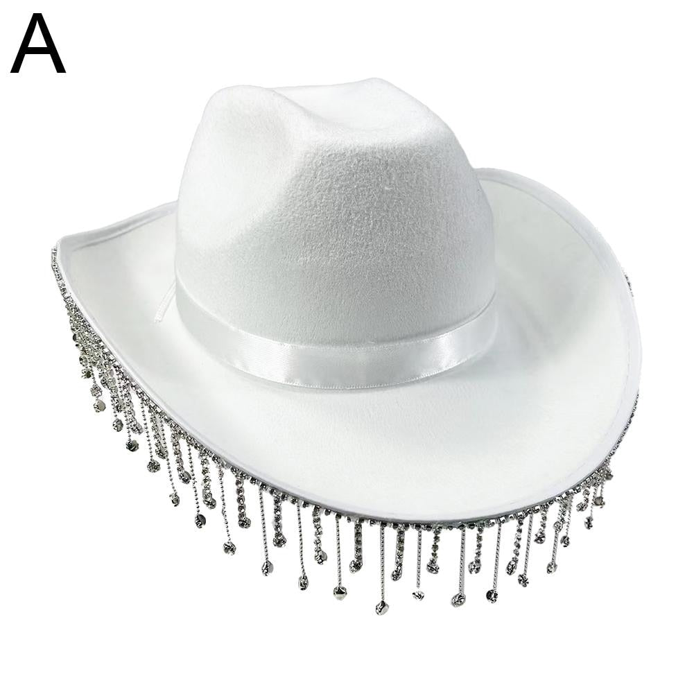 White Bride Crystal Tassel Cowgirl Hat