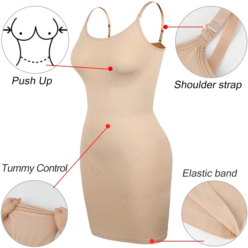 Deep V-neck Full Body Tummy Control Shapewear Slip Dress