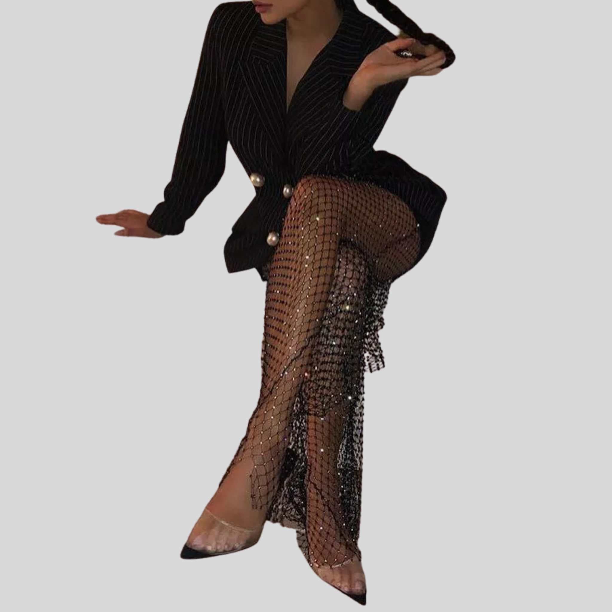 Kylie Rhinestone Crystal Diamond Mesh Fishnet Legging Trousers – AZURA THE  LABEL