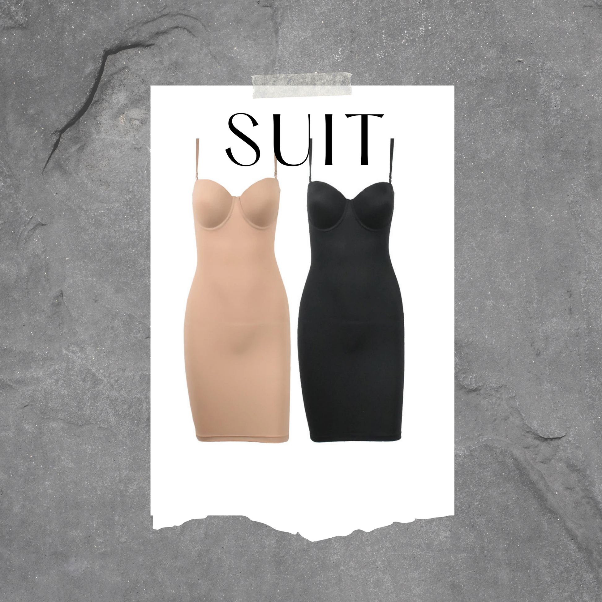 graphic featuring the Shapewear Slip Dress in black and cream 