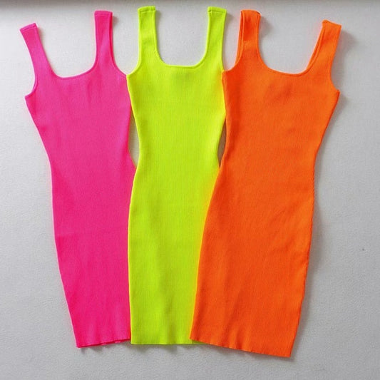 Ribbed Fluorescent Knit Bodycon Dress